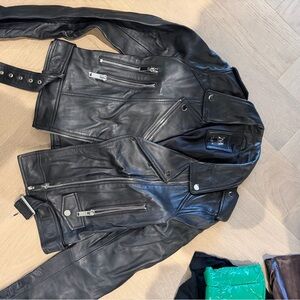 Zara Black Leather Biker Jacket with Silver Hardware
